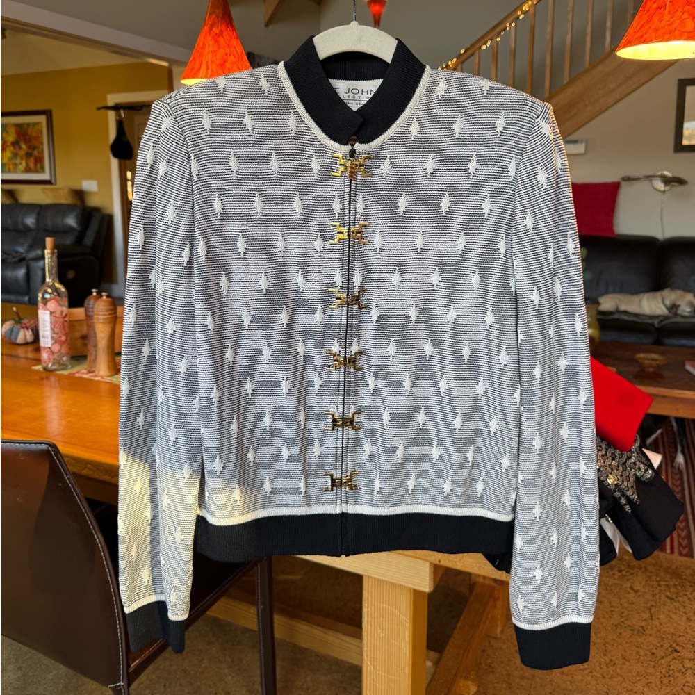 St. John Bomber style Knit Jacket with Gold Accents